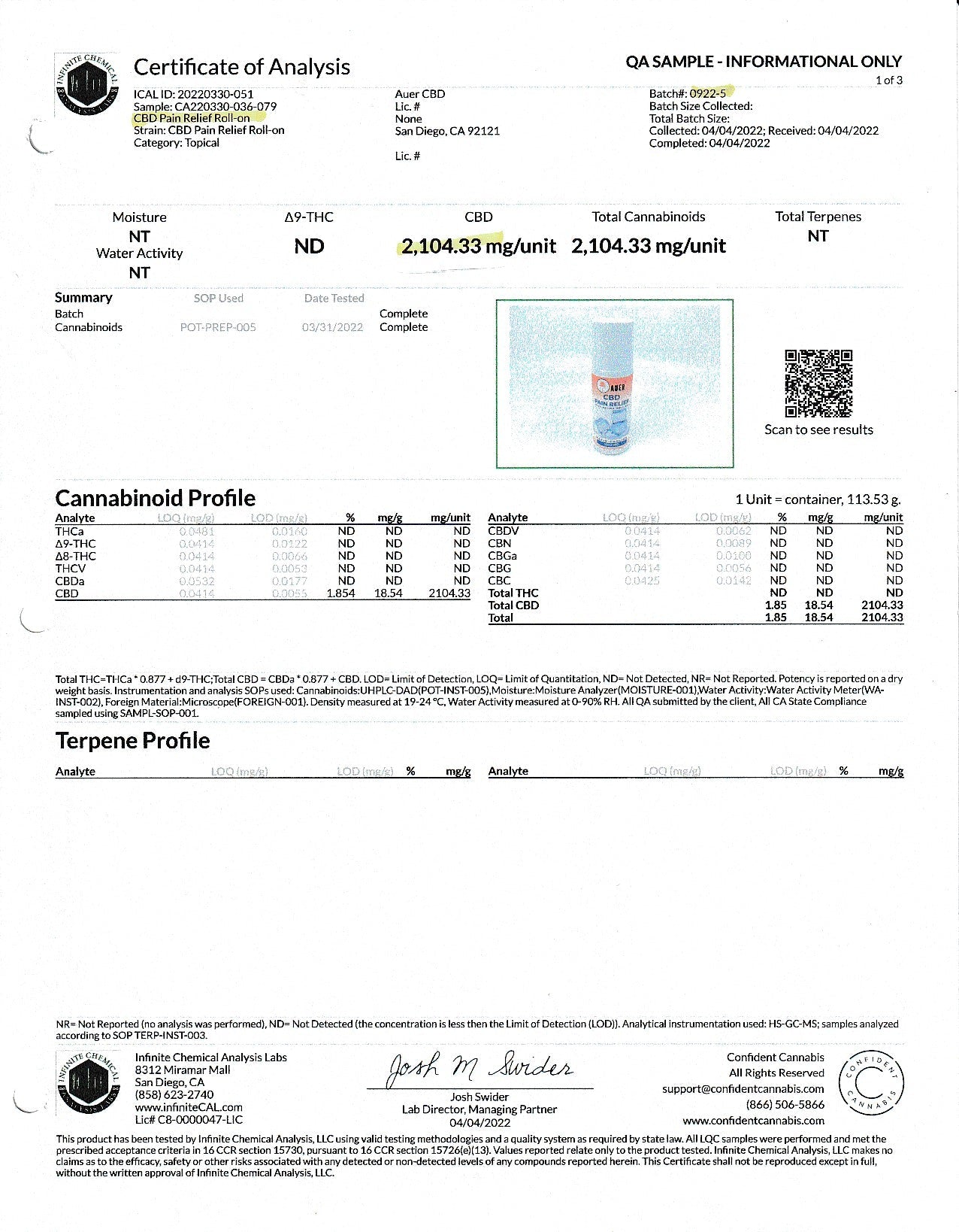 CBD Freeze Pain Relief Roll On - 1800mg